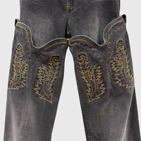 American High Street Broderie Patchwork Jeans Vintage Western Bottes Pantalons Femmes