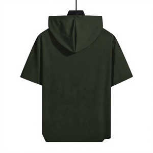 Men's Olive Green Hooded Short Sleeve T-Shirt Regular Fit Casual Cotton Jersey Eco-Friendly 240g Knitted - Product Image 2