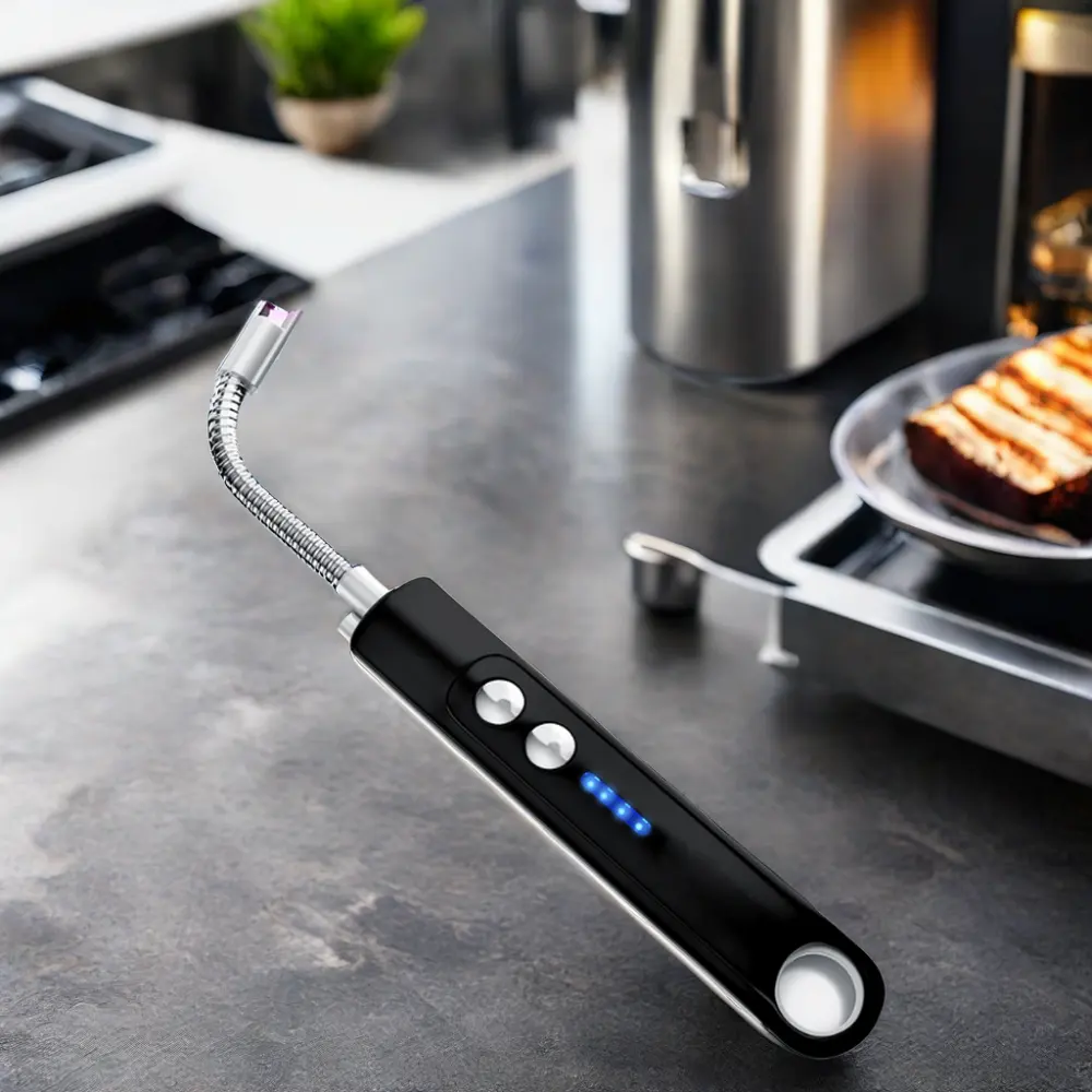 Briquet en métal rechargeable par USB avec logo personnalisé Briquet de bougie de cuisine pour barbecue électrique long avec éclairage au charbon de bois à usage domestique