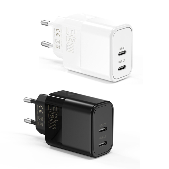 Portable Travel Wall Adapter 30W PD Dual USB Type C EU Plug Fast Charger for Samsung iphone Pro Ma