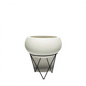 Maceta moderna de hierro con soporte de metal dorado para plantas de interior, diseño con recubrimiento en polvo blanco, decoración para el hogar. - Product Image 3