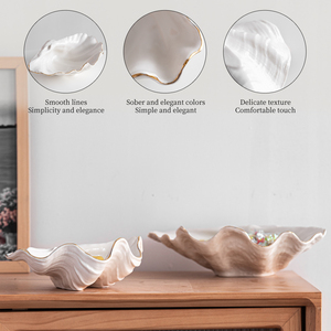 <span class=keywords><strong>Assiette</strong></span> décorative moderne en céramique blanche à bord doré, en forme <span class=keywords><strong>de</strong></span> coquille, créative, pour fruits, poisson ou desserts - Product Image 1