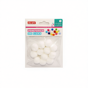 ILAN <b>Wool</b> Pom Poms 2.0Cm White 12Pcs <b>Craft</b> Supplies - Product Image 2