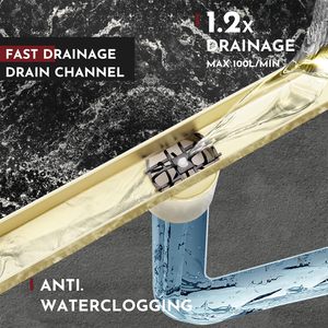 Muschbath Scarico Doccia Lineare Rettangolare Ultra Sottile da 24 Pollici, Oro Spazzolato, Acciaio Inossidabile 304, Facile Installazione e Pulizia - Product Image 3