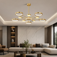 Lustre LED moderne en forme de cercle doré, suspension multi-têtes en fer, pour bureau, restaurant, salon, salle à manger