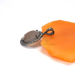 Colgante de Plata de Ley 925 con gema de Calcedonia gris de forma redonda, colgante chapado en rodio negro hecho a mano, joyería para mayorista - Product Image 3