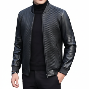 Vêtements pour hommes Veste en cuir Nouvelle mode Veste en cuir pour hommes Coupe-vent col montant avec fermeture éclair Vestes en cuir pour hommes - Product Image 1