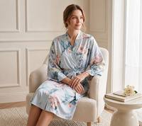 Pyjama d'été en soie pour femme, robe kimono à épaules tombantes, en satin respirant, avec ceinture à nouer, style vacances, ODM