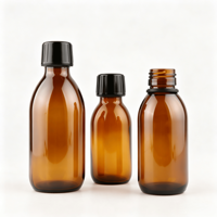 Bouteille en verre ronde multi-spécifications ambre-brun pour sirop médicinal liquide oral avec bouchons inviolables