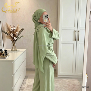 Tunica Musulmana a <span class=keywords><strong>Due</strong></span> Pezzi con Cintura, Top a Maniche Lunghe e Pantaloni a Gamba Larga, Set Modesto Abaya Islamico per Donne - Product Image 3