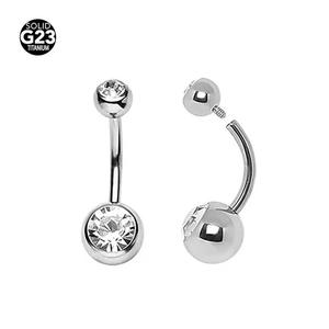Piercing de nombril pour femme en titane ASTM F136, avec double boule ronde et fermoir à vis, serti de zircone en acier - Product Image 3