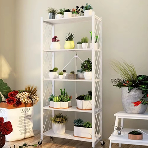 Étagères de rangement pliables en métal à 5 niveaux, organisateur de <span class=keywords><strong>cuisine</strong></span> <span class=keywords><strong>sur</strong></span> pied, tailles personnalisables, étagères mobiles - Product Image 5