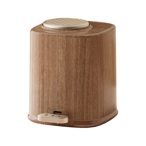 Wood Grain Trash Can Cylindrical Foot Operated Indoor Waste Bin With Lid For Bathroom Living Room - Product Image 2