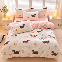 Ensemble de literie 4 pièces en flanelle de lait à imprimé dessin animé, épais, chaud, doux, ultra doux, respectueux de la peau, anti-boulochage, en polyester