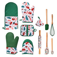 DUOLAI Nouveau set de gants de Noël en silicone pour la maison gants isolés rouleau à pâtisserie grattoir batteur à oeufs outil de cuisson