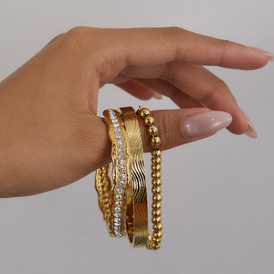 Elegant Gold Tone Beaded <b>Bracelet</b> <b>Set</b> For Women Gift Jewelry Fashion Accessory - Product Image 4