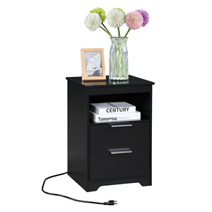 Nightstand With 2 Drawers And Open Shelf Charging Station Side Table For Bedroom Or Living Room - Product Image 1