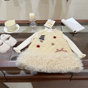 Christmas Girls' Long Sleeve Vest Dress With Tulle Skirt And Pom Poms For Autumn Winter - Product Image 1
