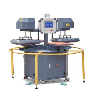 Fabric Pneumatic Automatic Double Heating Plate Turntable Rotary Four Station Platen Flat Heat Press Machine for T Shirt