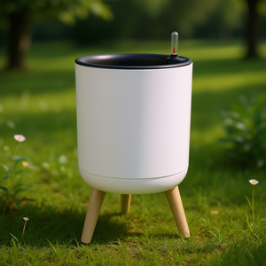 Maceta moderna con patas de madera, blanca, para jardín, uso interior y exterior - Product Image 2