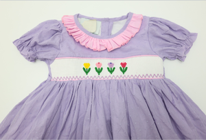 Qingli OEM tùy chỉnh nhà máy cô gái ăn mặc tay smocked Dot vải với phồng tay áo và nhăn cổ tròn - Product Image 2