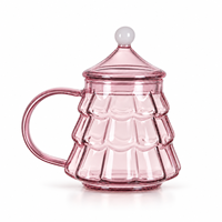 Mug en verre borosilicate coloré en forme de sapin de Noël avec couvercle et poignée pour hôtels, bars, banquets et boutiques de cadeaux