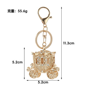 Unisex Luxury Rhinestones Metal <b>Anime</b> Promotional Accessories Fine Cartoon Cute Pumpkin Wagon <b>Keychain</b> - Product Image 5