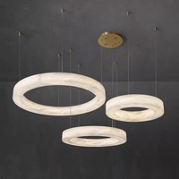 Lustre en marbre de luxe avec suspension en cuivre massif, hauteur réglable, LED 360° pour salon