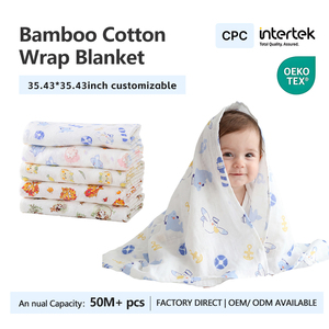 Couverture d'emmaillotage douce en coton de bambou pour bébé, double couche en mousseline, couverture d'allaitement, pare-soleil pour poussette, motif dessin animé, pour nouveau-né - Product Image 1