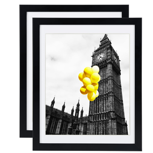 Classic <b>Black</b> Wooden Poster Frame Tempered Glass Wall Hook Includes 11x14 Picture Poster 16 X 20 Matted Frames - Product Image 1