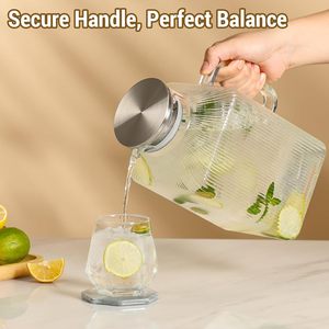 <span class=keywords><strong>Carafe</strong></span> <span class=keywords><strong>en</strong></span> <span class=keywords><strong>verre</strong></span> borosilicate côtelé extra large pour boissons chaudes et froides, pichet carré <span class=keywords><strong>en</strong></span> <span class=keywords><strong>verre</strong></span> épaissi <span class=keywords><strong>avec</strong></span> <span class=keywords><strong>couvercle</strong></span> et poignée - Product Image 5