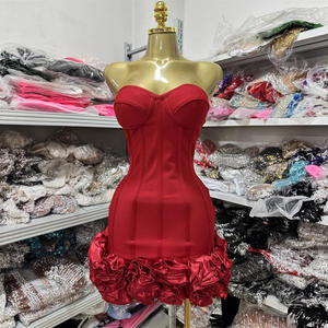 CM225 abito da sera di lusso con fasciatura a fiore rosso da donna abito da sera alla moda per feste di compleanno all'ingrosso - Product Image 3