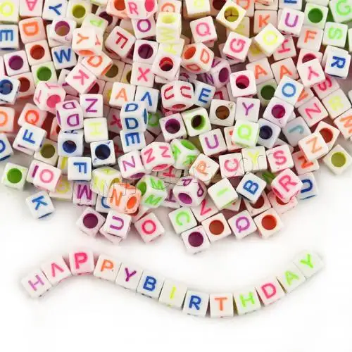 DIY Square Plastic Alphabet Beads with letter pattern jewelry making bulk bead 6mm 100PCs/Bag 1517622