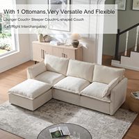 Sofá Seccional Modular en Forma de L, Otomana Extra Grande Convertible de 3 Plazas, Respaldo Cuadrado de Cuero PU, Brazos Curvos (Beige) 9331" para Sala de Estar