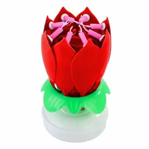 Pink/Yellow Color Musical Birthday Flower Rotated Lotus Candle/Candel