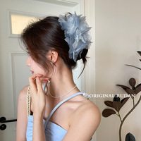 Jepit Rambut Wanita Super Fairy Blue Mewah Berkualitas Tinggi Desain Baru Bulu Besar Eksklusif Bahan Asetat Hiasan Kepala Belakang PC/Plastik/Resin