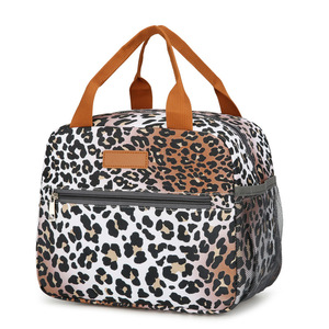 Bolsa de almuerzo de tela Oxford con aislamiento de gran capacidad para excursiones de estudiantes, gris, estampado de leopardo, caqui, azul, negro - Product Image 5