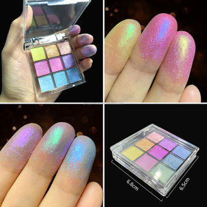定制标志制造商高颜料彩妆9盘闪光眼影全息压制双铬眼影调色板 - Product Image 2