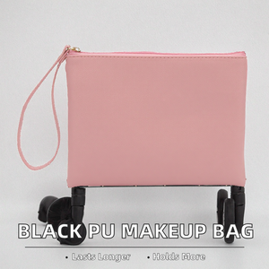 Wholesale Embroidered <b>Black</b> PU <b>Large</b> Waterproof Fashion Candy Zipper Makeup <b>Bag</b> Best Quality - Product Image 2