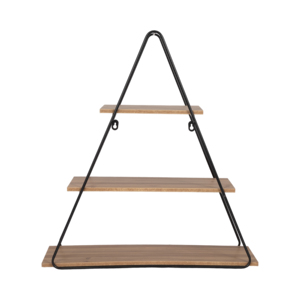 Mensola triangolare da parete con struttura in metallo a tre livelli e espositore in legno per soggiorno o camera da letto - Product Image 5