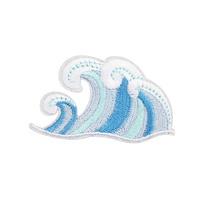 Patchs brodés thermocollants en feutre non tissé écologique bleu personnalisé, motif fille surfiste, thème marin, vague, crabe, dessin animé, coquillage, pour chapeaux