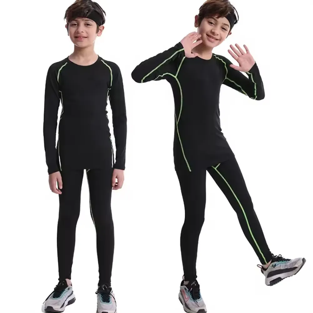 Vêtements de sport collants de compression pour enfants combinaison chemise et pantalon 2 pièces à séchage rapide vêtements de sport de compression pour enfants