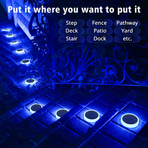 Caliente al aire libre IP68 Luces de cubierta azules con energía <span class=keywords><strong>solar</strong></span> Paquete de 4 caminos de tierra lámpara de jardín luces de paso LED solares para paisaje - Product Image 6