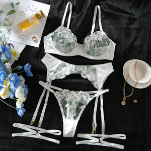 Nouvelle Collection : Ensemble de Lingerie Sexy et Érotique avec Porte-jarretelles Brodé Floral, Soutien-gorge Transparent Respirant et Broderie Élégante - Product Image 6