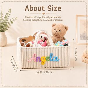 Panier de rangement pour jouets de bébé personnalisé, organiseur de couches en velours côtelé avec poignées, décoration de chambre d'enfant - Product Image 3