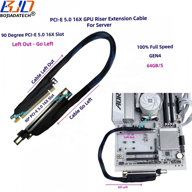 90 Degree PCI Express GEN5 PCI-E 5.0 16X to X16 Graphics Card Riser Cable 40CM 50CM 60CM 80CM for L40S A100 H100 AI Server