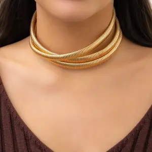 Simple Exaggerated Heavy Metal Twisted Torques Choker Necklace For Women Spiral Big Chunky Chain Grunge Jewelry Steampunk Men