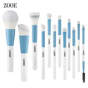 New 12pcs Makeup Brush with Customizable Logo Wood Handle Stippling Powder Blusher for Face Used with Foundation and Concealer