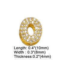 Vente en gros de pendentifs en laiton plaqué or 18 carats avec lettres de l'alphabet, unisexes, perles de lettres en zircon de 10 mm pour la fabrication de bijoux