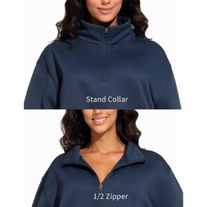 Sweat-shirt en polaire surdimensionné à demi-zip pour femme FOXA, haut de sport à manches longues, respirant, pull-over - Product Image 6